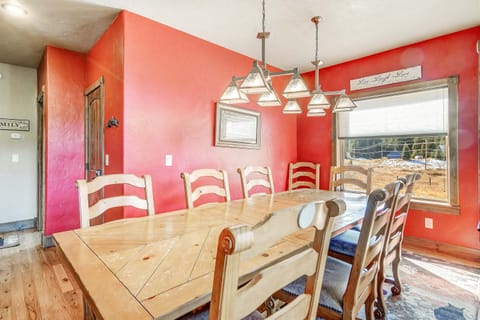 Gather for meals together at the dining table, seating 9