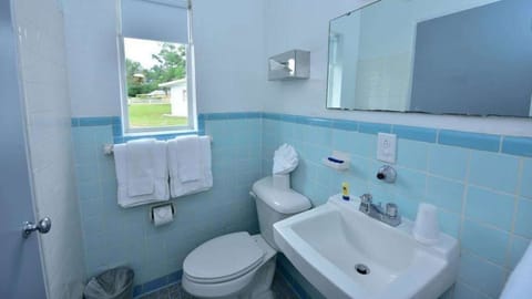 Combined shower/tub, free toiletries, hair dryer, towels