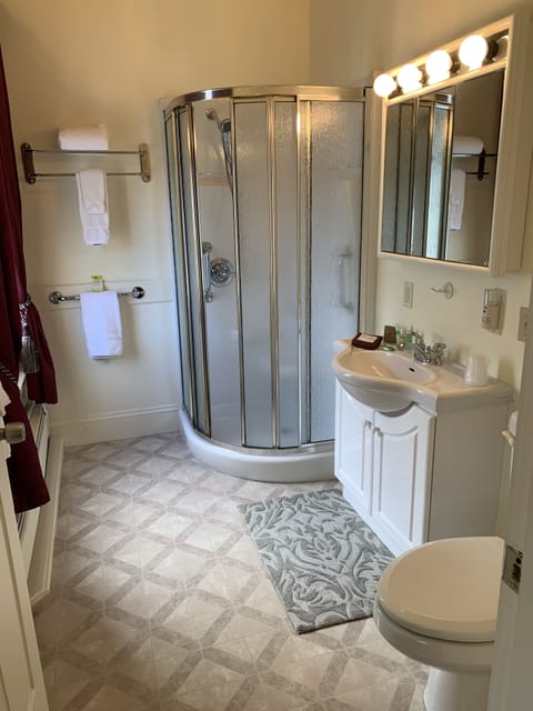 Combined shower/tub, hair dryer, towels