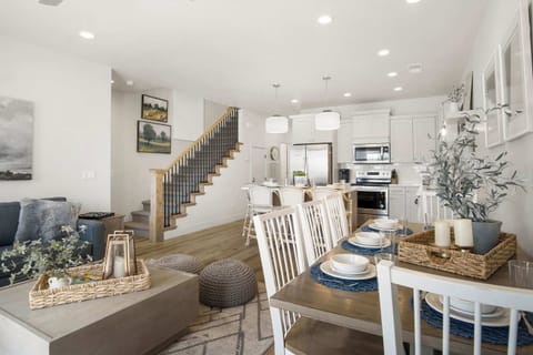 Dining, living, and kitchen area