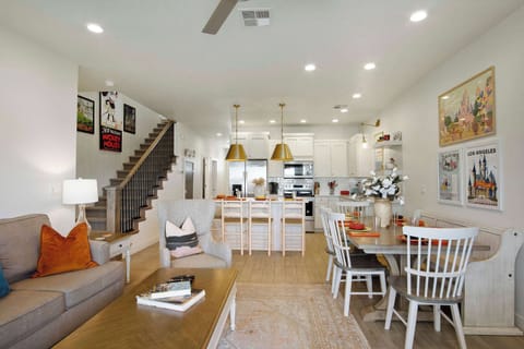 Living, dining, and kitchen area