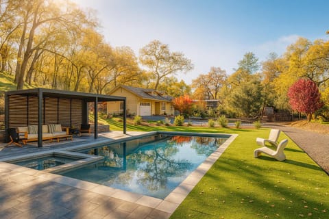 Sun-soaked oasis with a private pool and lounge cabana—your perfect outdoor escape.