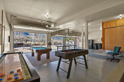 Garage Game Room: billards, shuffleboard, ping pong, foosball, darts, cornhole