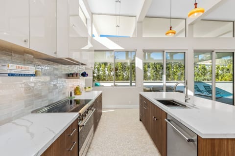 What a view from the kitchen with wall to ceiling glass