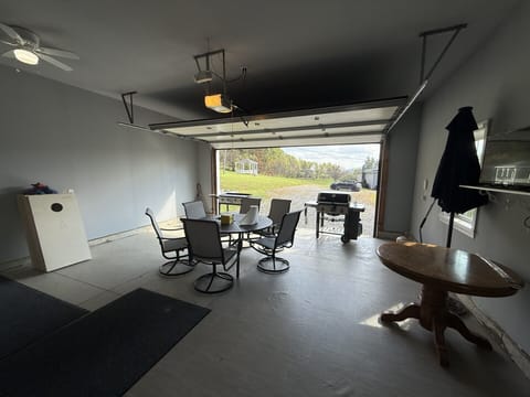 Patio set and grill. Kept inside garage for rain/shade and can be easily moved outside if desired.