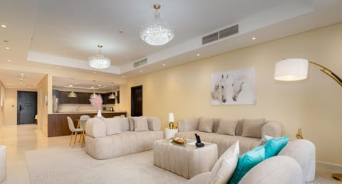 Grand Apartment, 2 Bedrooms, Sea View | Living area | 55-inch Smart TV with cable channels