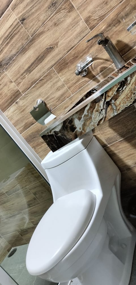 Shower, towels, soap, shampoo