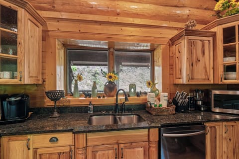 Fully stocked kitchen with granite & hickory cabinets