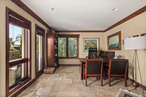 A closer look at the desk space plus access to the outdoor balcony 