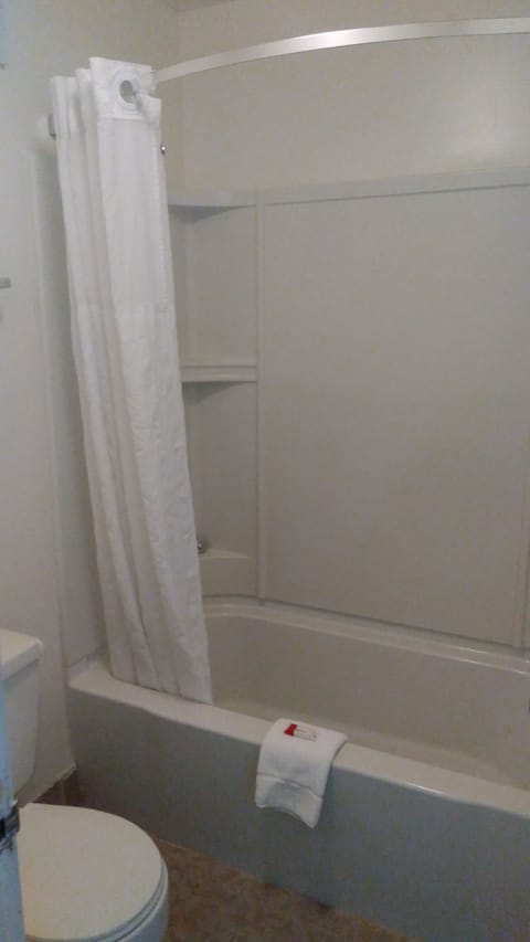 Combined shower/tub, free toiletries, towels, toilet paper