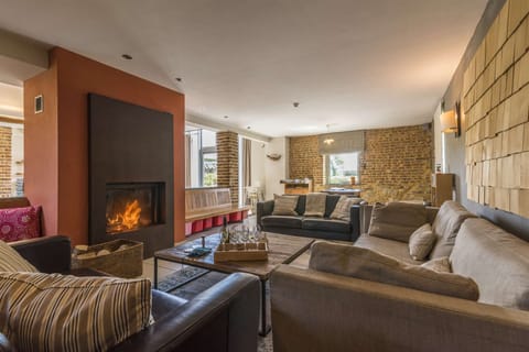 cozy by the fire in the living room