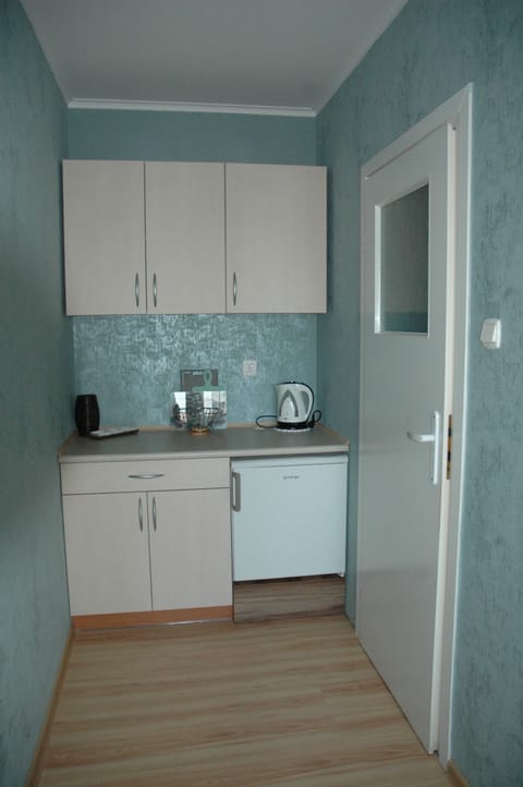 Fridge, microwave, highchair, cookware/dishes/utensils