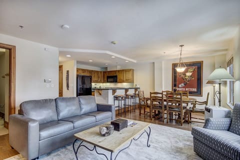 Spacious layout that connects dining and lounge areas for relaxed mountain living.