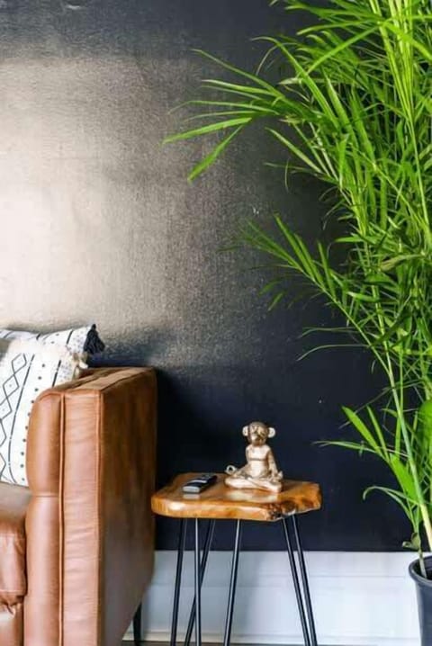 spacious living room with modern decor & warm lighting ✨ the heart of your stay