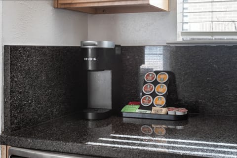 Superior Townhome, Patio | Private kitchen | Fridge, microwave, oven, stovetop