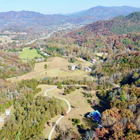 Aerial view of our estate. Secluded but only a 90 second drive to town