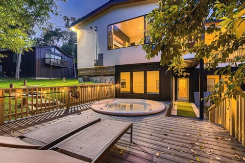 Inviting patio/deck complete with a cowboy pool