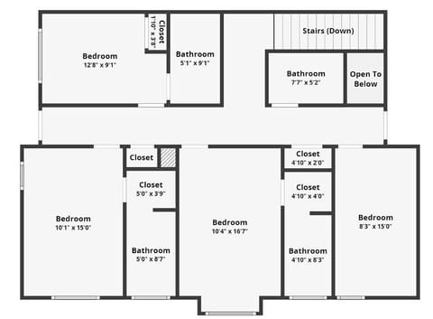 Upstairs. Private Room & Bath 3,4,5,6. Outdoor Patios' off to the left and right.