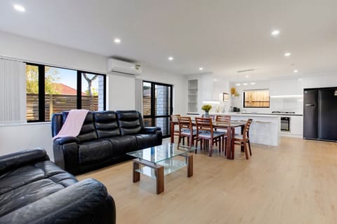 The open plan living, dining and kitchen area is all on the first level.