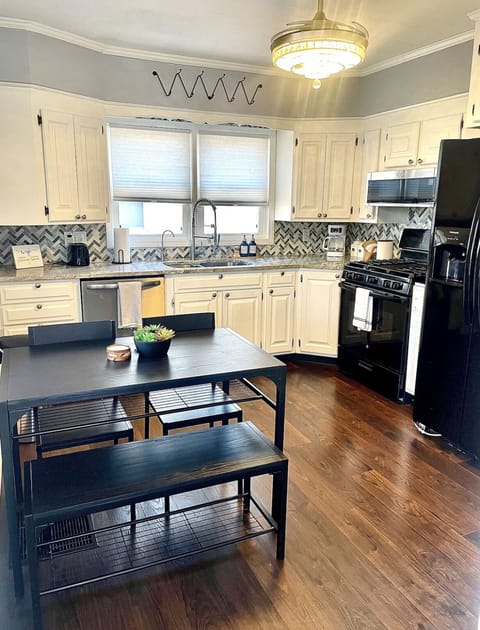 Full kitchen and supplies. Seasonings, oil, & coffee provided.