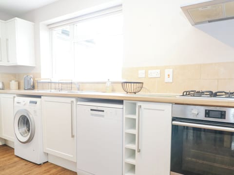 Fridge, dishwasher, electric kettle, toaster