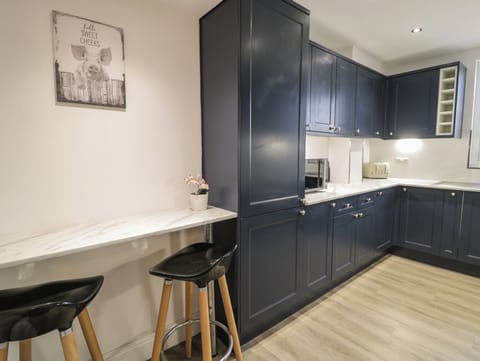 Fridge, dishwasher, toaster, cookware/dishes/utensils