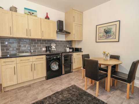 Fridge, electric kettle, toaster, cookware/dishes/utensils