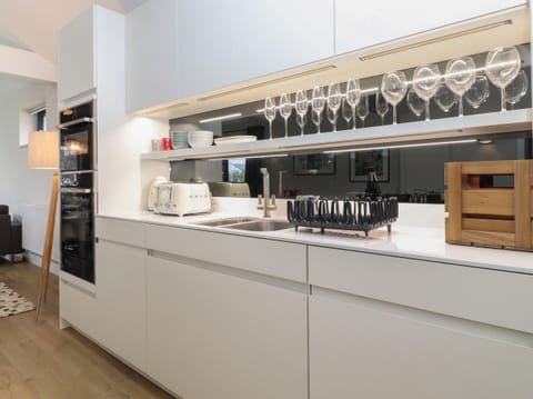 Fridge, dishwasher, electric kettle, cookware/dishes/utensils