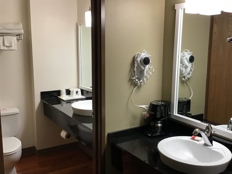 Combined shower/tub, hair dryer, towels