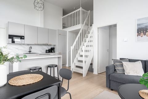 Apartment living room with an open-concept kitchen