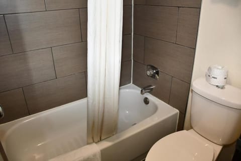 Combined shower/tub, free toiletries, hair dryer, towels