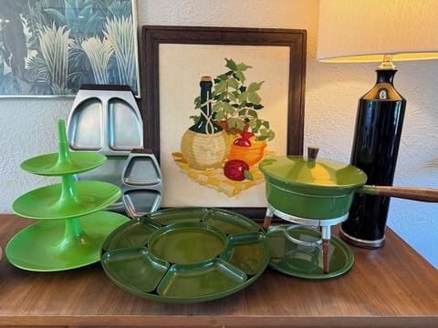 Some of our fun, thrifted MCM finds for the dining room.