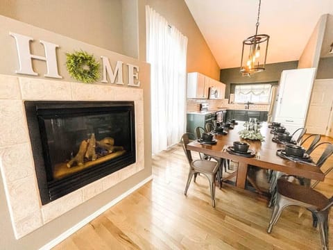 Kitchen and dining area from living room