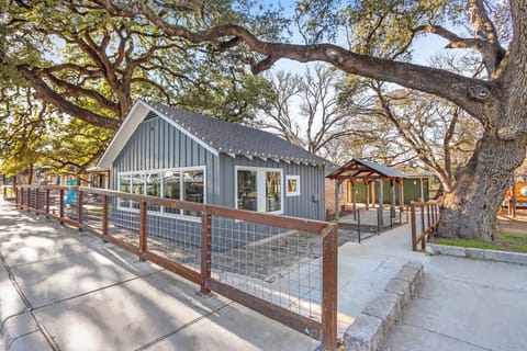 Passing the shops to get to the unit