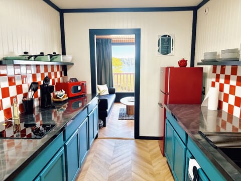 Luxury Cabin, Lake View | Private kitchen | Microwave, stovetop, coffee/tea maker, cookware/dishes/utensils