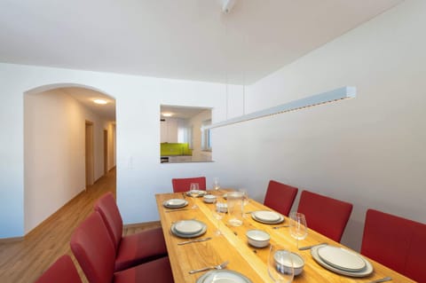 Dining area and kitchen in the back