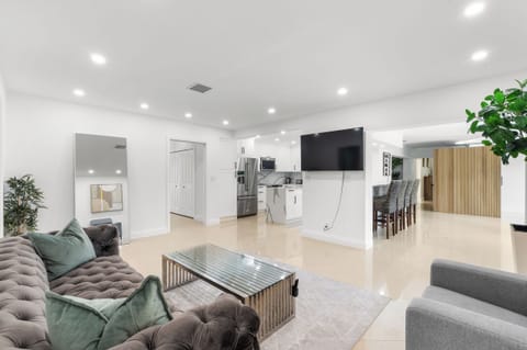 Living Room with a 60" HDTV with Hulu for movie nights and entertainment