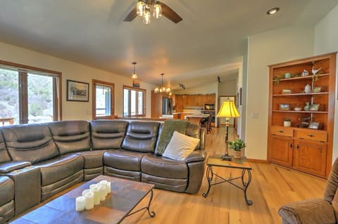 Living room with view of kitchen