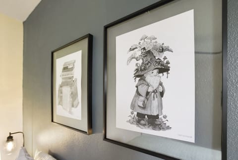 Whimsical art adds a charming and playful touch to your stay.