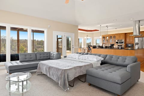 The sofa converts into a Full-size pull-out couch, providing an extra sleeping space if needed.