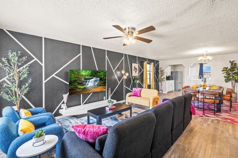 A cozy living room with earthy tones