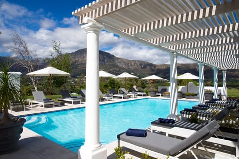 Outdoor pool, pool umbrellas