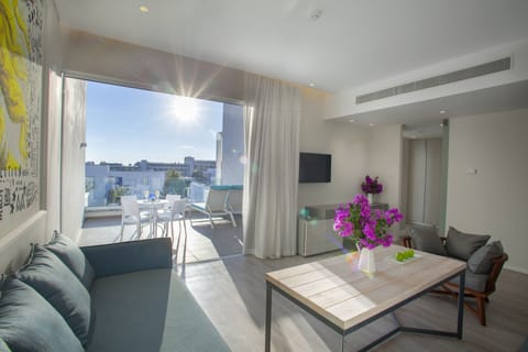 Suite, 1 Bedroom (Aegean) | Blackout drapes, iron/ironing board, free cribs/infant beds, free WiFi