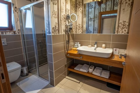 Stone Double Room | Bathroom | Shower, hair dryer, bathrobes, slippers