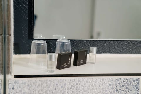 Shower, eco-friendly toiletries, hair dryer, towels