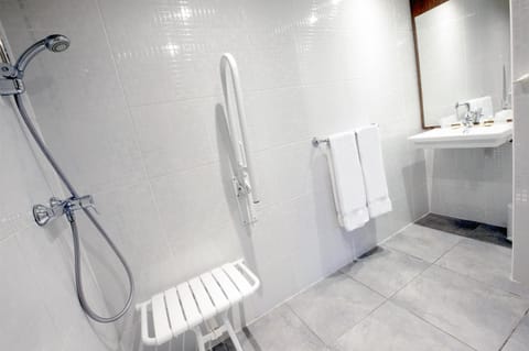 Eco-friendly toiletries, hair dryer, towels, soap