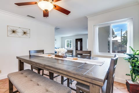 Wooden dining table in dining area