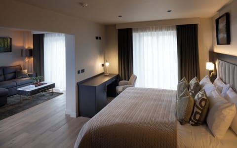 Hypo-allergenic bedding, desk, laptop workspace, iron/ironing board