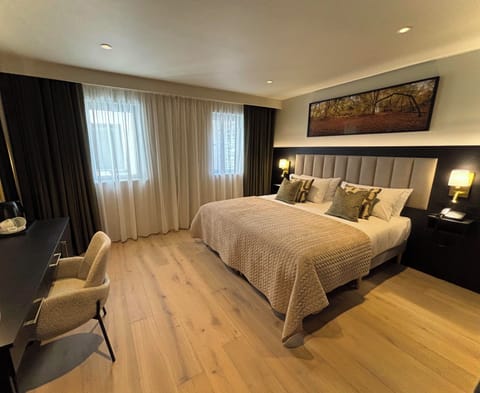 Hypo-allergenic bedding, desk, laptop workspace, iron/ironing board