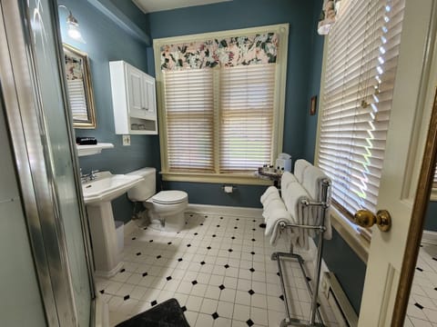 Standard Room, 2 Queen Beds | Bathroom | Shower, hair dryer, bathrobes, towels